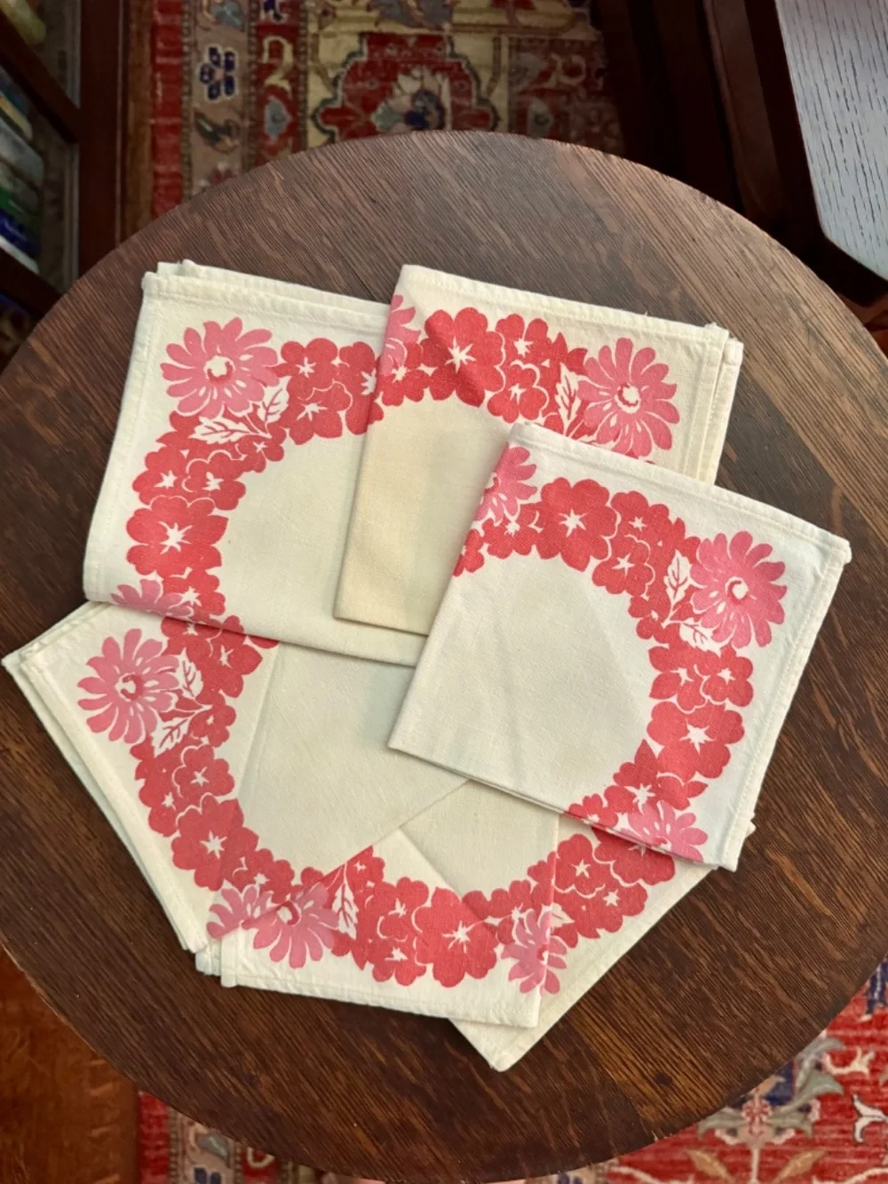 SET OF 6 VINTAGE CLOTH NAPKINS FLORAL PINK COTTAGECORE SHABBY CHIC